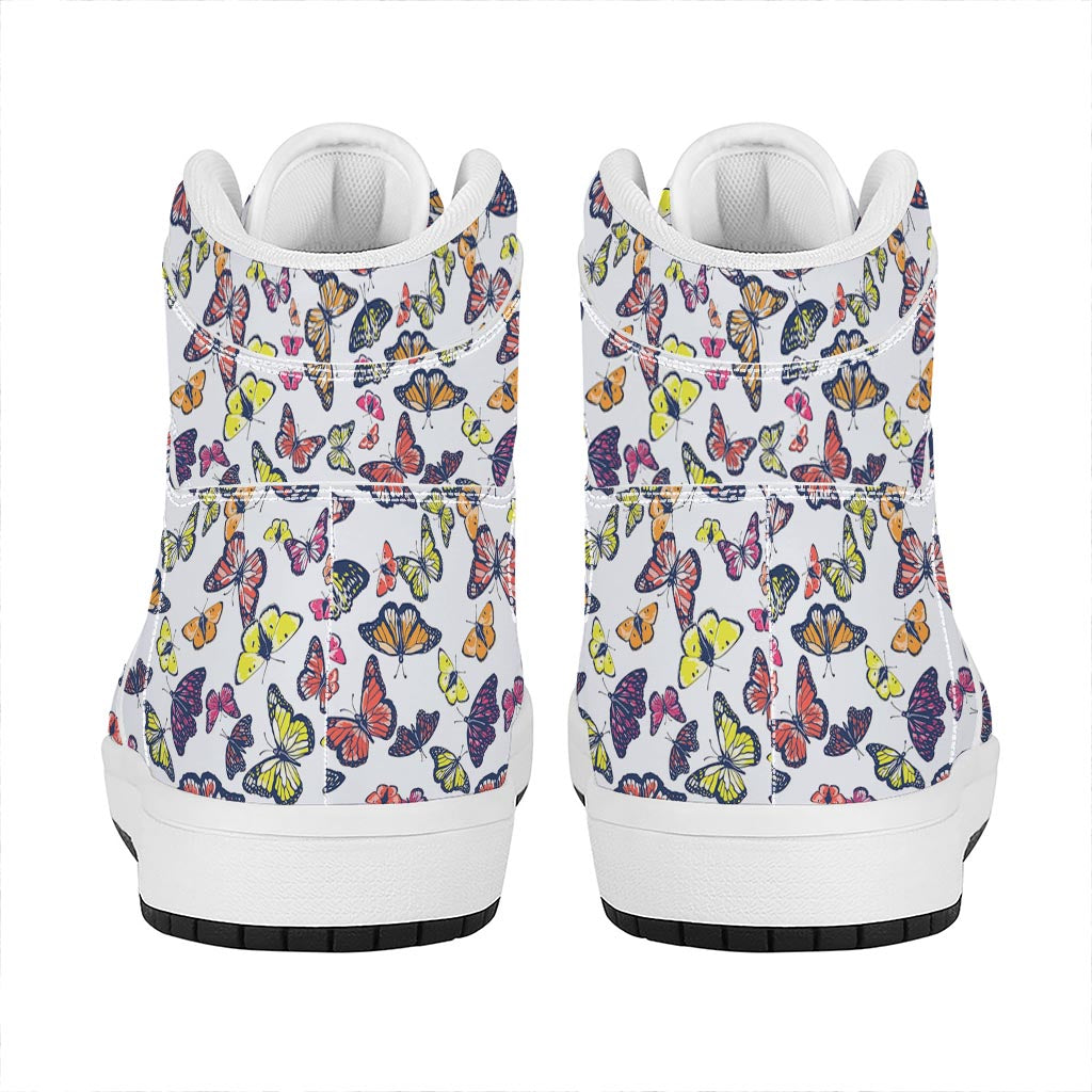 Spring Butterfly Pattern Print High Top Leather Sneakers