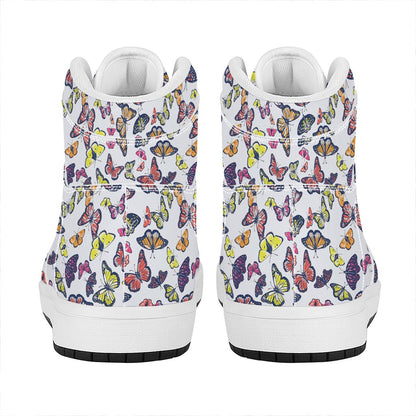 Spring Butterfly Pattern Print High Top Leather Sneakers