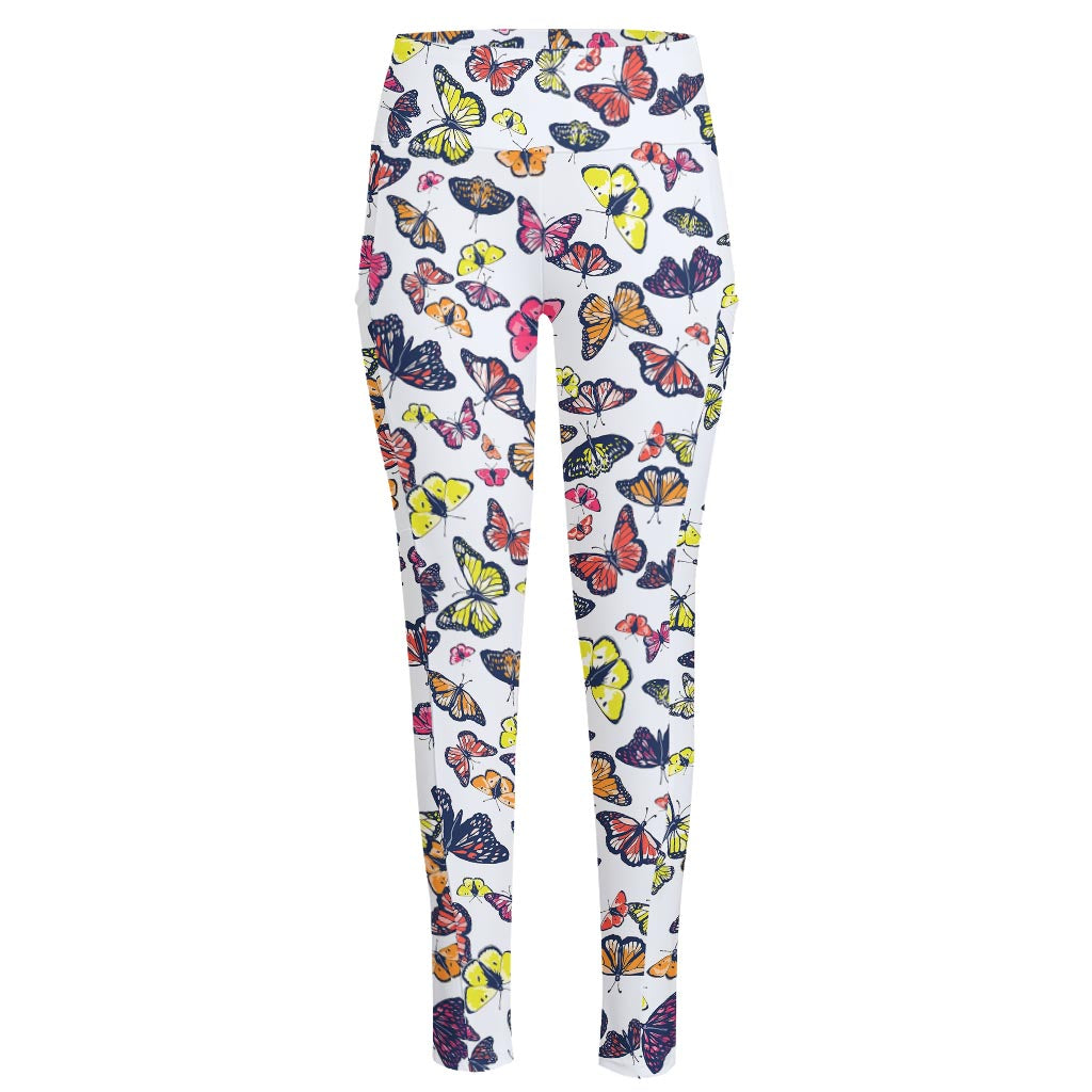 Spring Butterfly Pattern Print High-Waisted Pocket Leggings