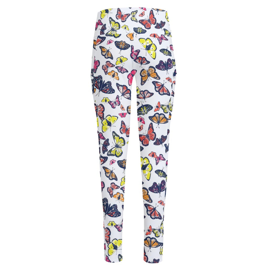 Spring Butterfly Pattern Print High-Waisted Pocket Leggings