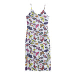 Spring Butterfly Pattern Print Jersey Midi Cami Dress