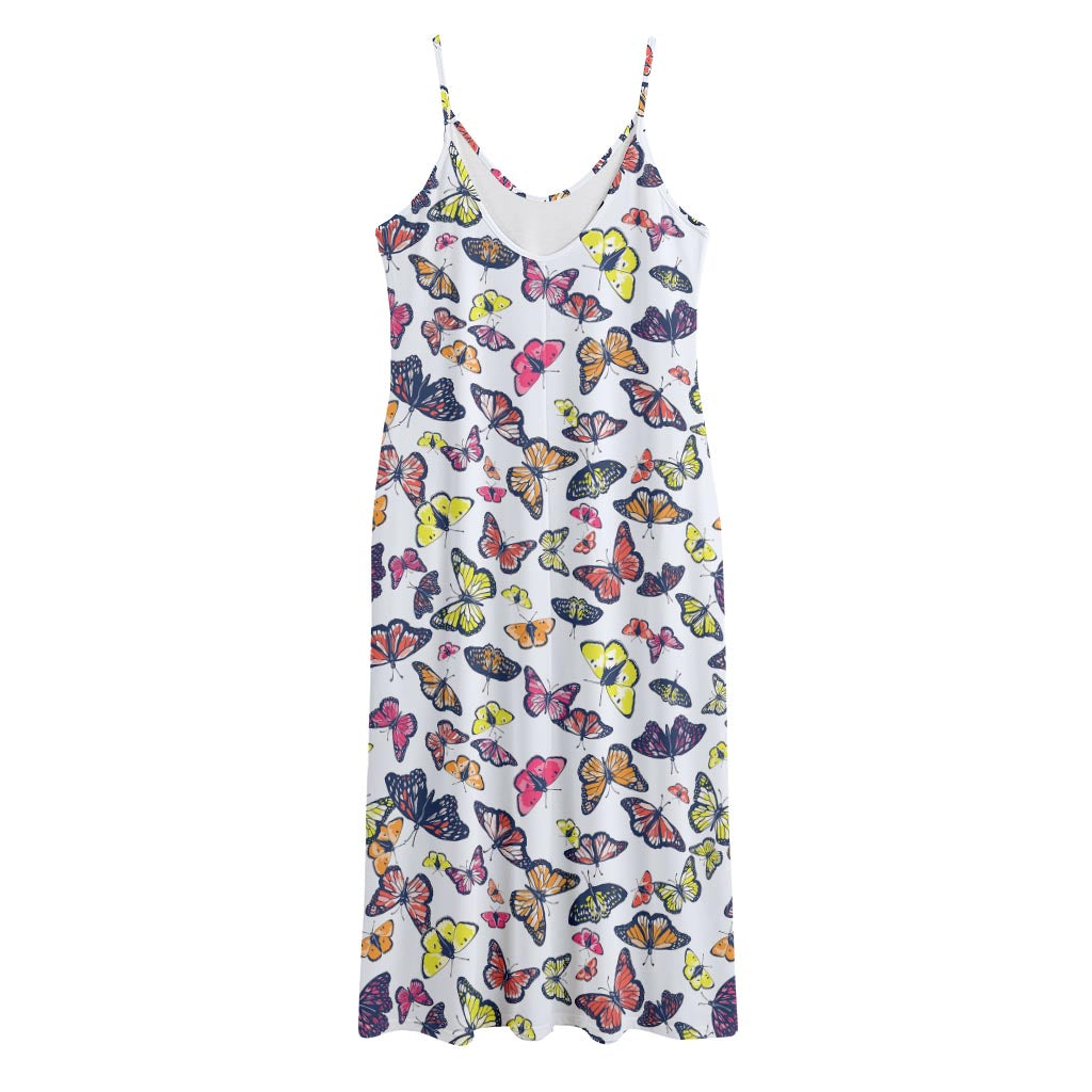 Spring Butterfly Pattern Print Jersey Midi Cami Dress