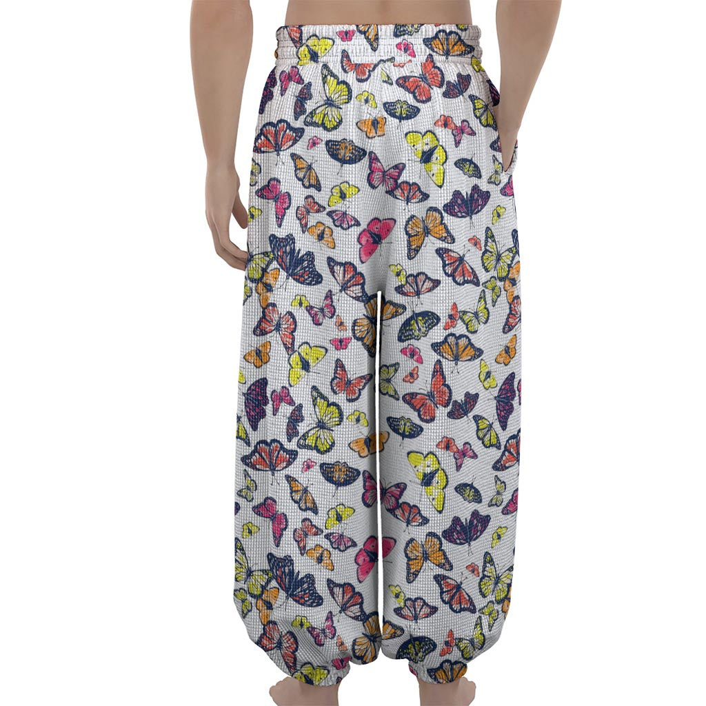 Spring Butterfly Pattern Print Lantern Pants