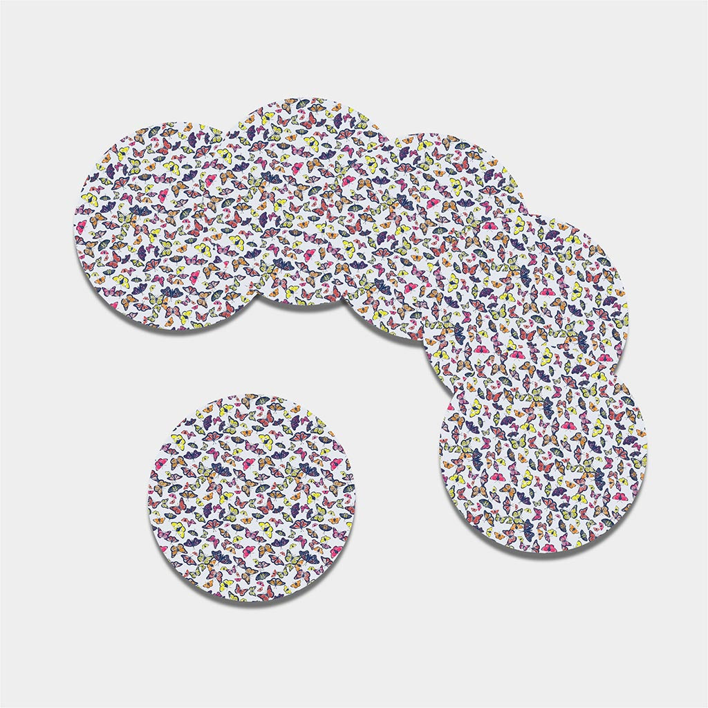 Spring Butterfly Pattern Print Leather Coaster Set