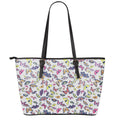 Spring Butterfly Pattern Print Leather Tote Bag With Zipper