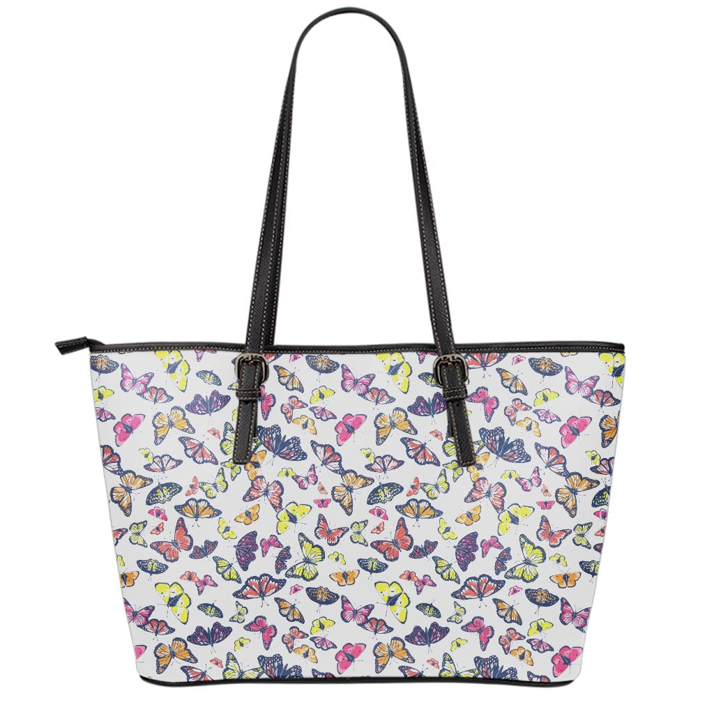 Spring Butterfly Pattern Print Leather Tote Bag