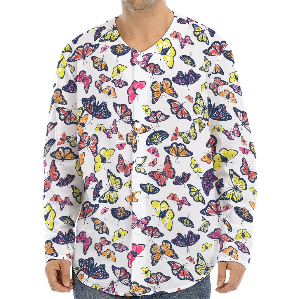 Spring Butterfly Pattern Print Long Sleeve Baseball Jersey