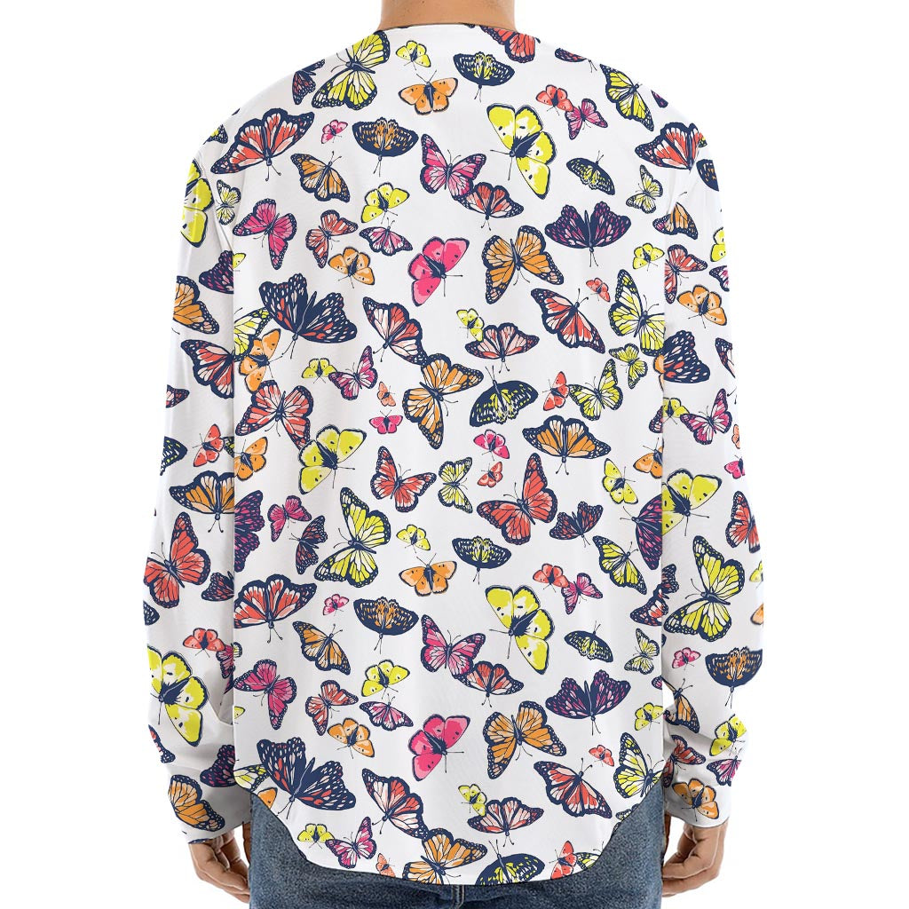 Spring Butterfly Pattern Print Long Sleeve Baseball Jersey