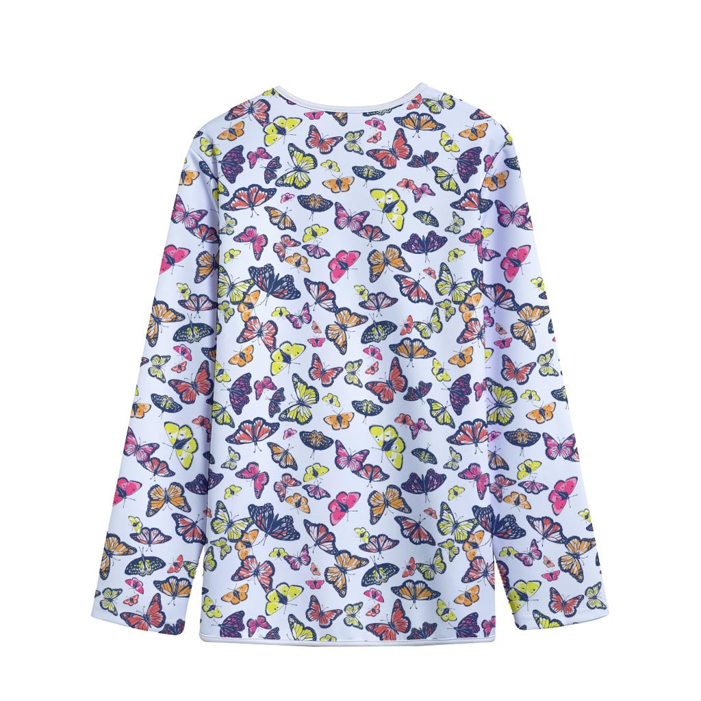 Spring Butterfly Pattern Print Long Sleeve Short Coat