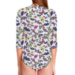 Spring Butterfly Pattern Print Long Sleeve Swimsuit