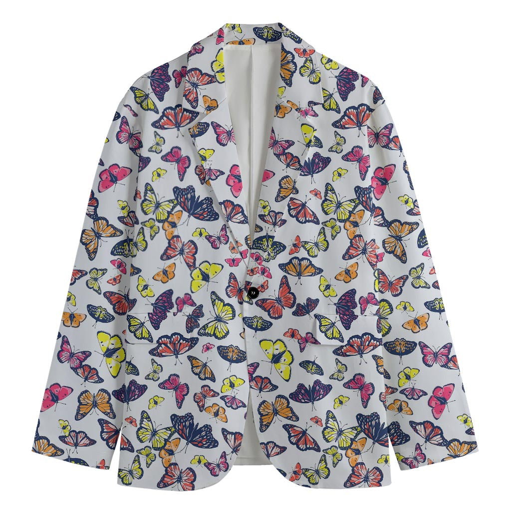 Spring Butterfly Pattern Print Men's Cotton Blazer