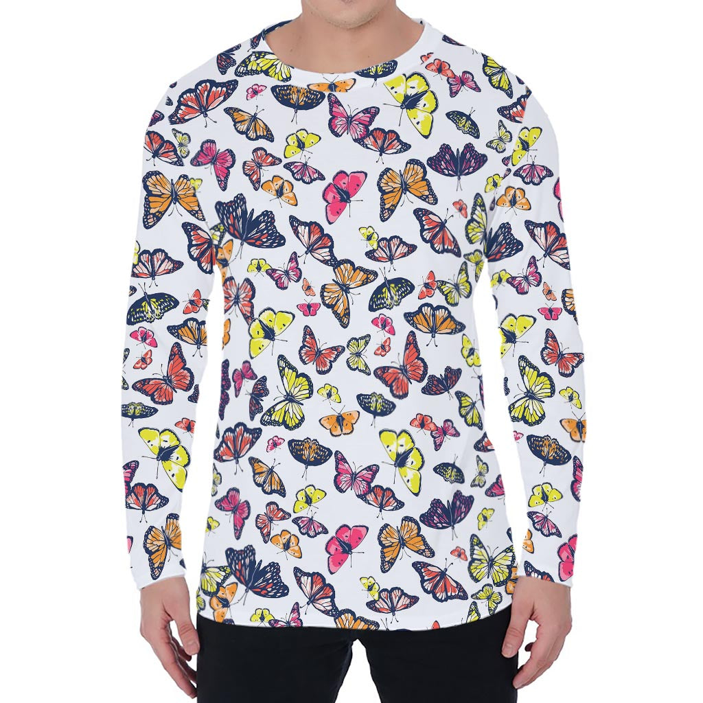 Spring Butterfly Pattern Print Men's Long Sleeve T-Shirt