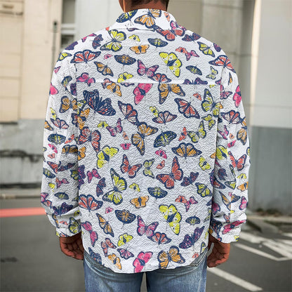 Spring Butterfly Pattern Print Men's Shirt Jacket