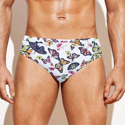 Spring Butterfly Pattern Print Men's Swim Briefs