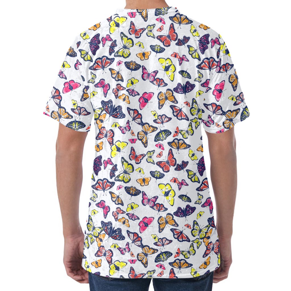 Spring Butterfly Pattern Print Men's Velvet T-Shirt