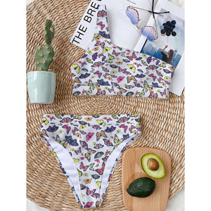 Spring Butterfly Pattern Print One Shoulder Bikini Top