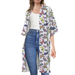 Spring Butterfly Pattern Print Open Front Beach Cover Up