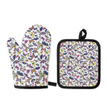 Spring Butterfly Pattern Print Oven Mitt And Pot Holder Set