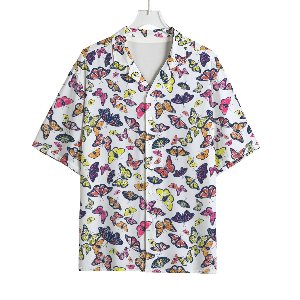 Spring Butterfly Pattern Print Rayon Hawaiian Shirt