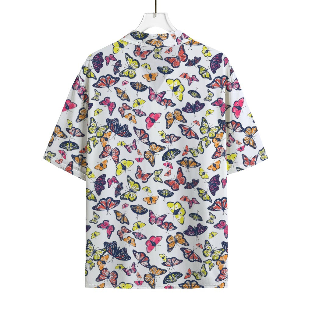 Spring Butterfly Pattern Print Rayon Hawaiian Shirt