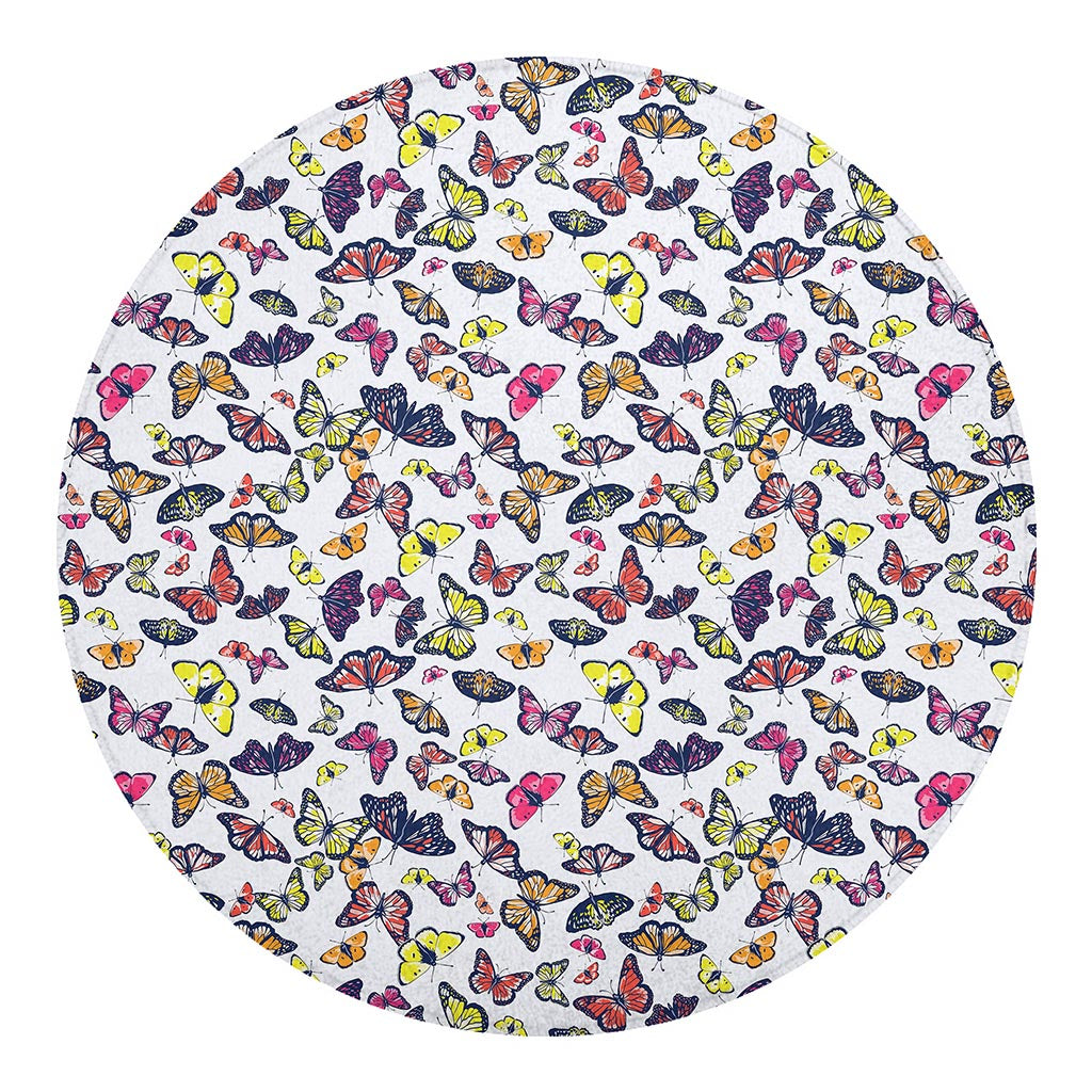 Spring Butterfly Pattern Print Round Blanket
