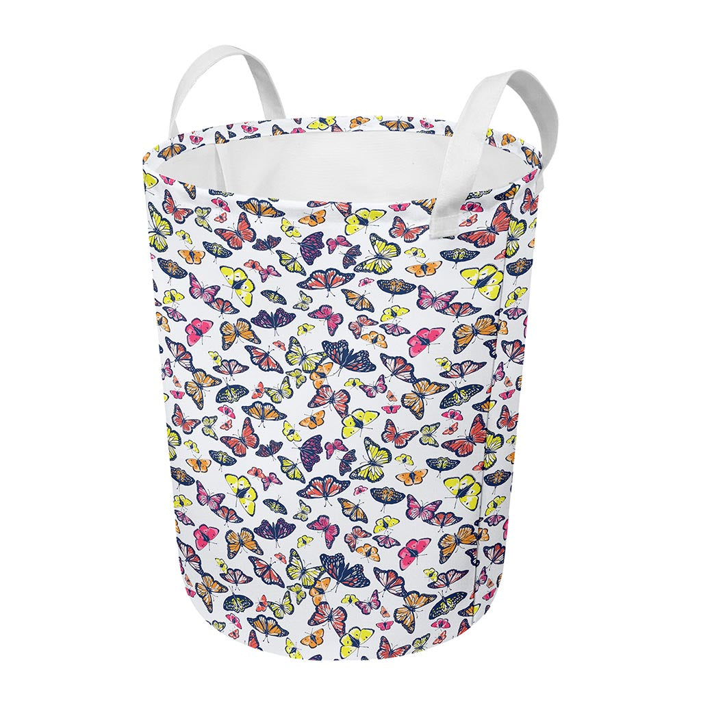 Spring Butterfly Pattern Print Round Laundry Basket