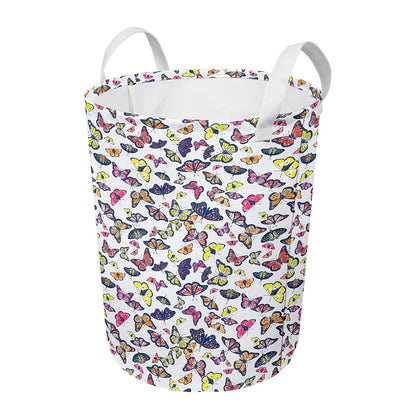 Spring Butterfly Pattern Print Round Laundry Basket