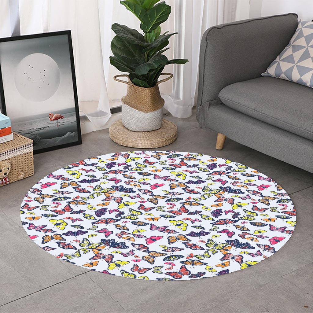 Spring Butterfly Pattern Print Round Rug