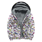 Spring Butterfly Pattern Print Sherpa Lined Zip Up Hoodie