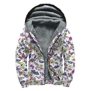 Spring Butterfly Pattern Print Sherpa Lined Zip Up Hoodie