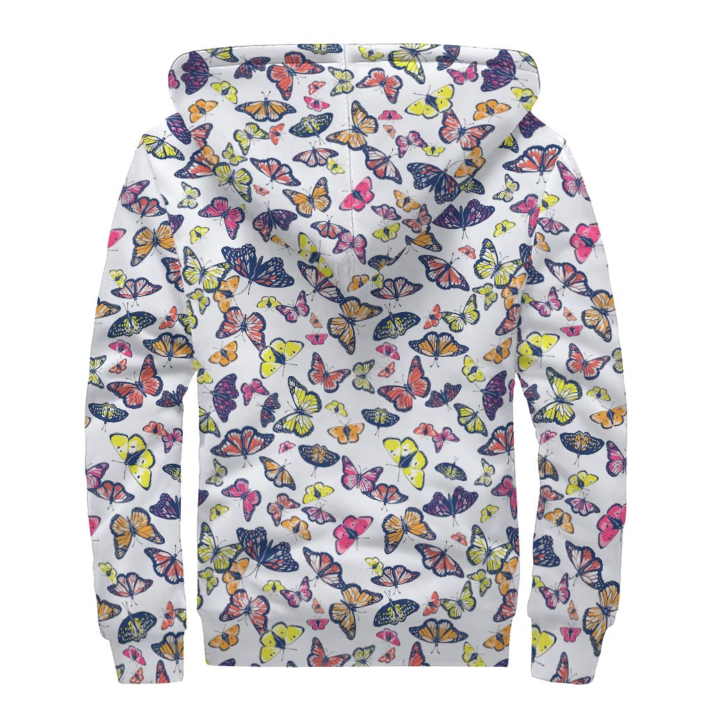 Spring Butterfly Pattern Print Sherpa Lined Zip Up Hoodie