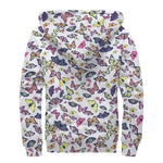 Spring Butterfly Pattern Print Sherpa Lined Zip Up Hoodie