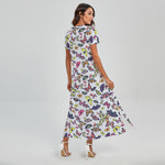 Spring Butterfly Pattern Print Short Sleeve Maxi Dress