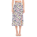 Spring Butterfly Pattern Print Side Slit Midi Skirt