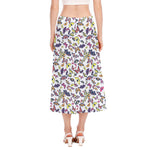 Spring Butterfly Pattern Print Side Slit Midi Skirt