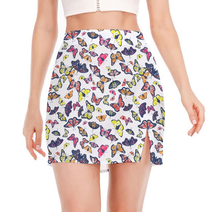 Spring Butterfly Pattern Print Side Slit Mini Skirt