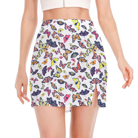 Spring Butterfly Pattern Print Side Slit Mini Skirt
