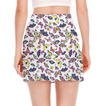Spring Butterfly Pattern Print Side Slit Mini Skirt