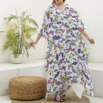 Spring Butterfly Pattern Print Silk V-Neck Kaftan Dress