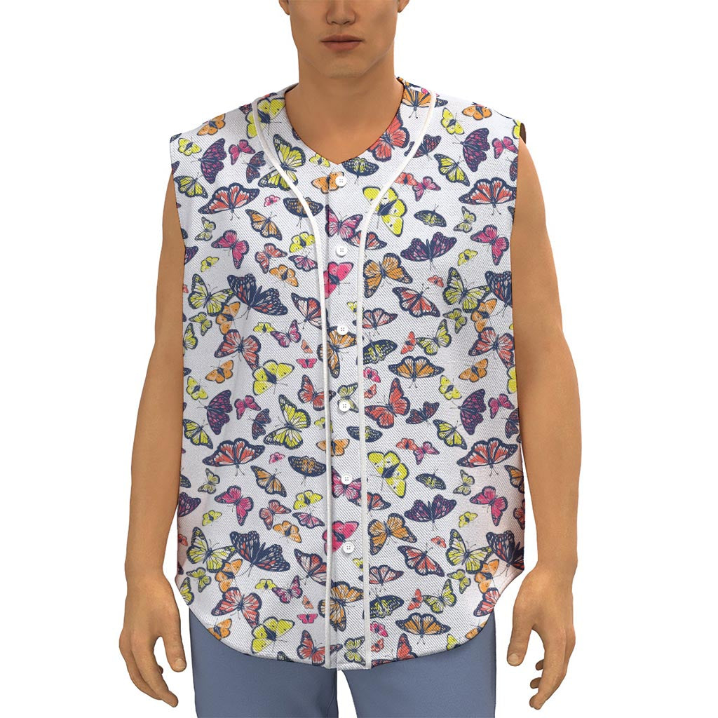 Spring Butterfly Pattern Print Sleeveless Baseball Jersey