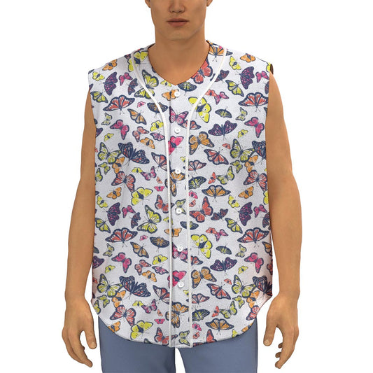 Spring Butterfly Pattern Print Sleeveless Baseball Jersey