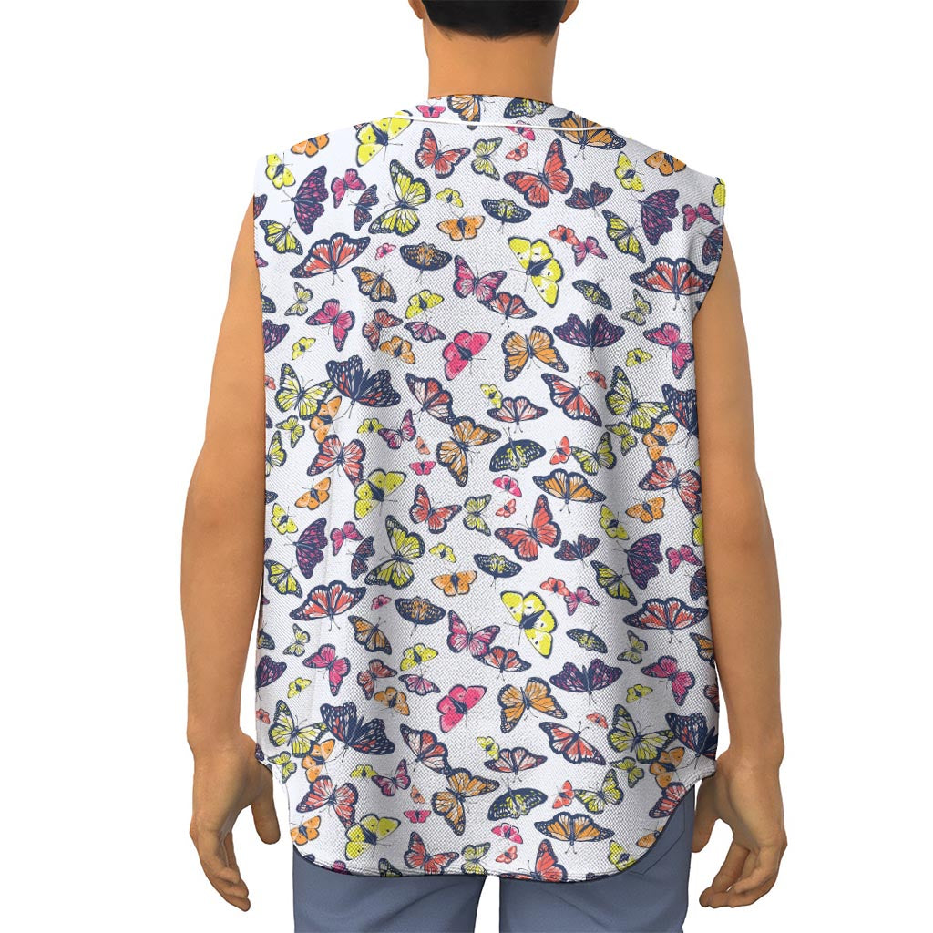 Spring Butterfly Pattern Print Sleeveless Baseball Jersey