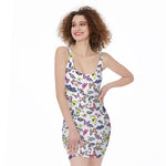 Spring Butterfly Pattern Print Sleeveless Bodycon Dress