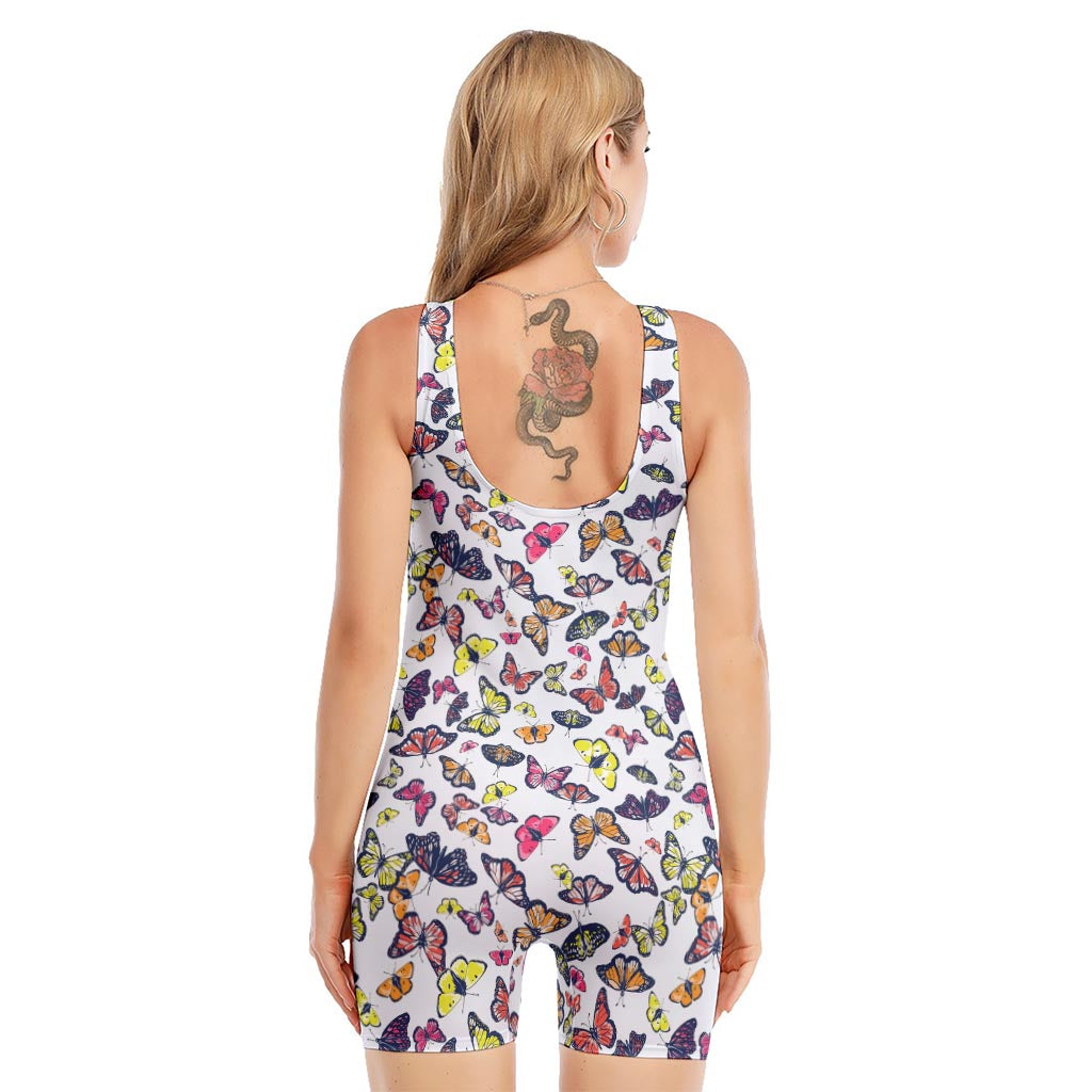 Spring Butterfly Pattern Print Sleeveless One Piece Swimsuit