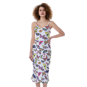 Spring Butterfly Pattern Print Slim Fit Midi Cami Dress