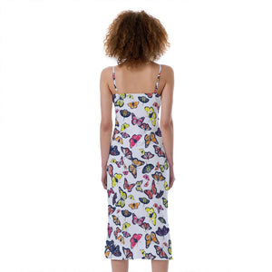 Spring Butterfly Pattern Print Slim Fit Midi Cami Dress