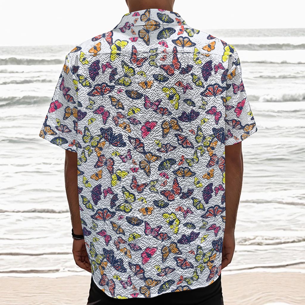 Spring Butterfly Pattern Print Textured Short Sleeve Shirt