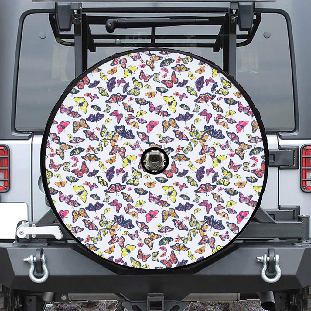 Spring Butterfly Pattern Print Tire Cover With Camera Hole