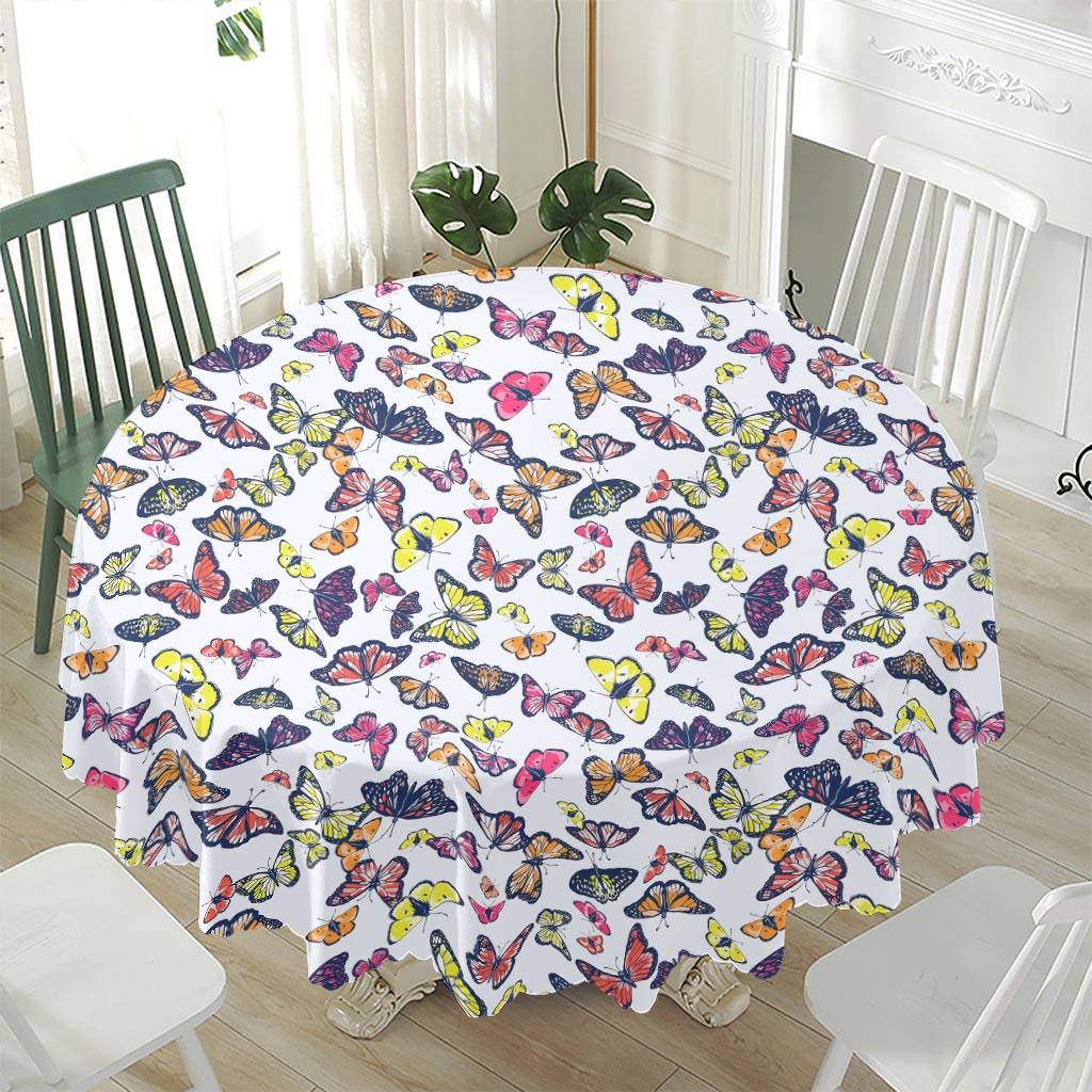 Spring Butterfly Pattern Print Waterproof Round Tablecloth