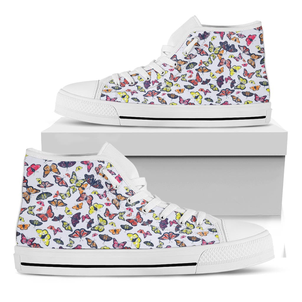 Spring Butterfly Pattern Print White High Top Sneakers